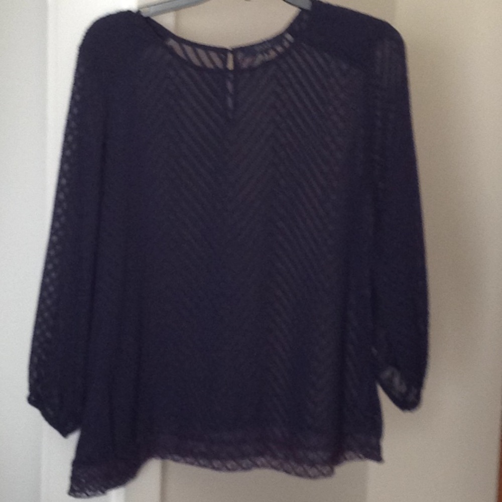 E718 Eclair EUC Sheer long sleeve blouse Navy blue*